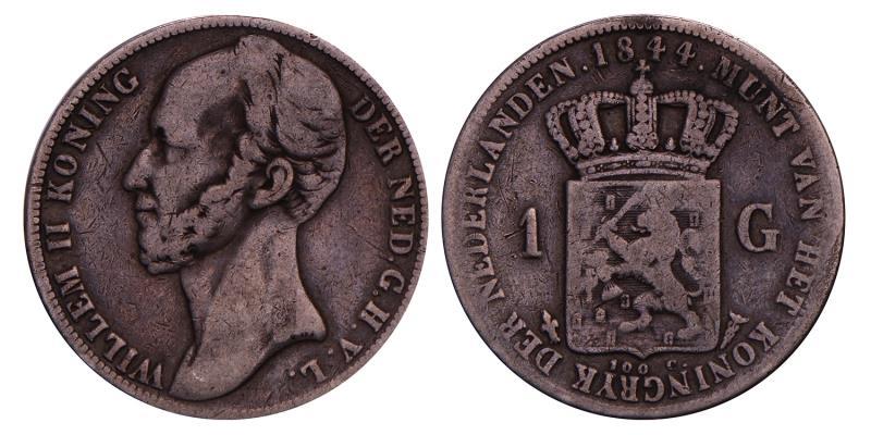 1 Gulden Willem II 1844. Fraai.