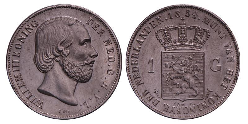 1 Gulden Willem III 1854. FDC -.