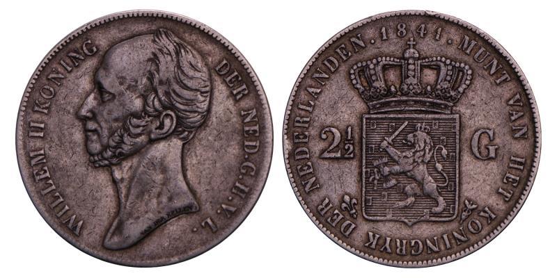 2½ Gulden Willem II 1841. Zeer Fraai.