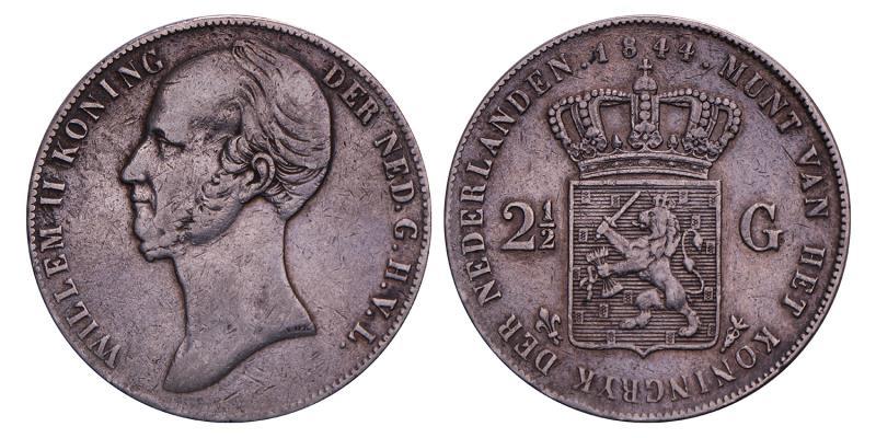 2½ Gulden Willem II 1844. Fraai / Zeer Fraai.
