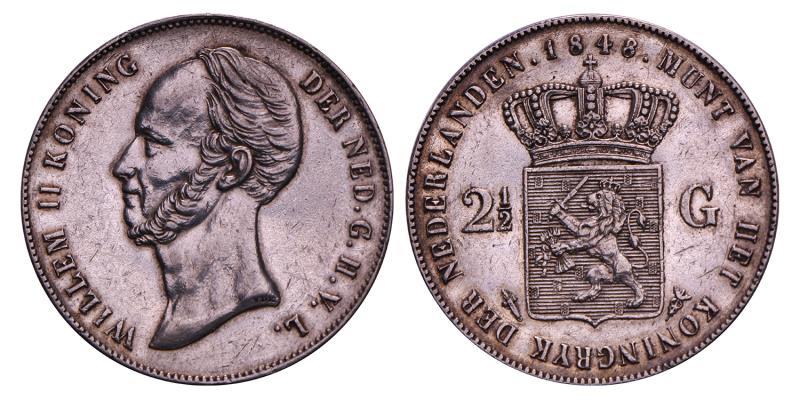 2½ Gulden Willem II 1848. Prachtig -  (gepoetst).