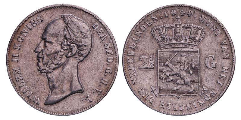 2½ Gulden Willem II 1848. Fraai +.