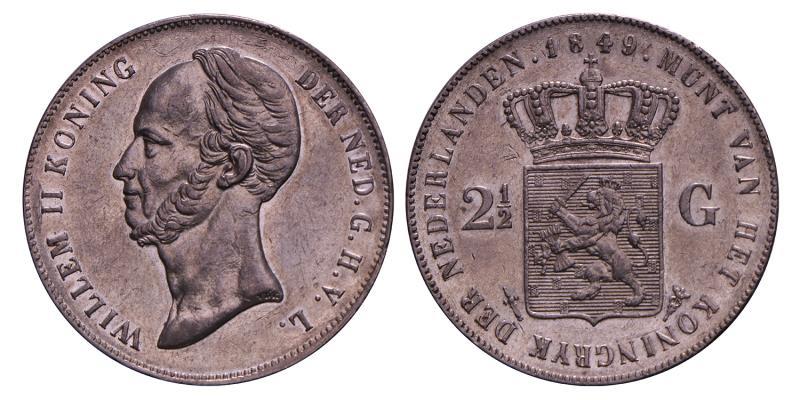 2½ Gulden Willem II 1849. Prachtig +.