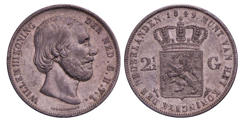 2½ Gulden Willem III 1849. Zeer Fraai.