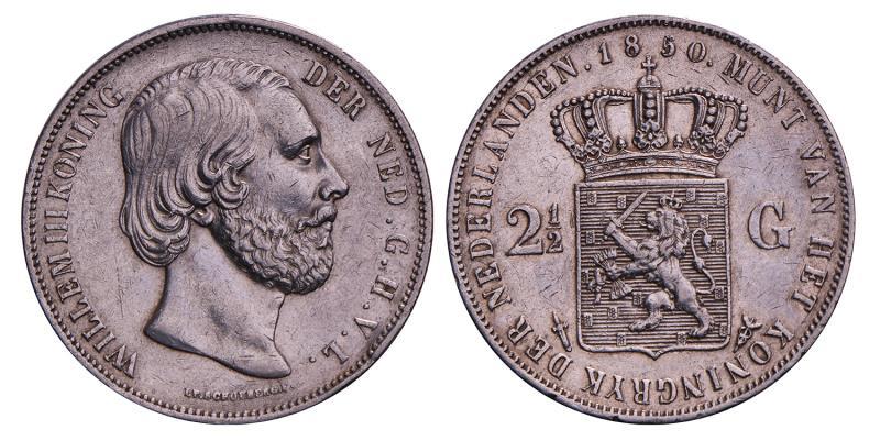 2½ Gulden Willem III 1850. Prachtig -.