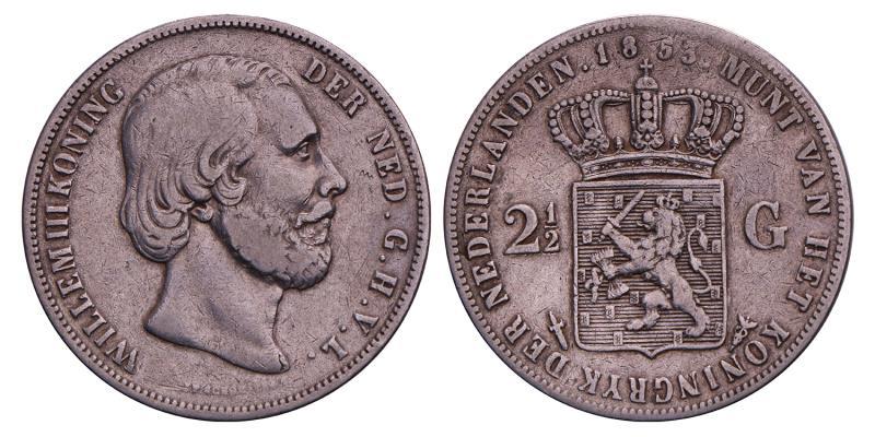 2½ Gulden Willem III 1853. Fraai +.