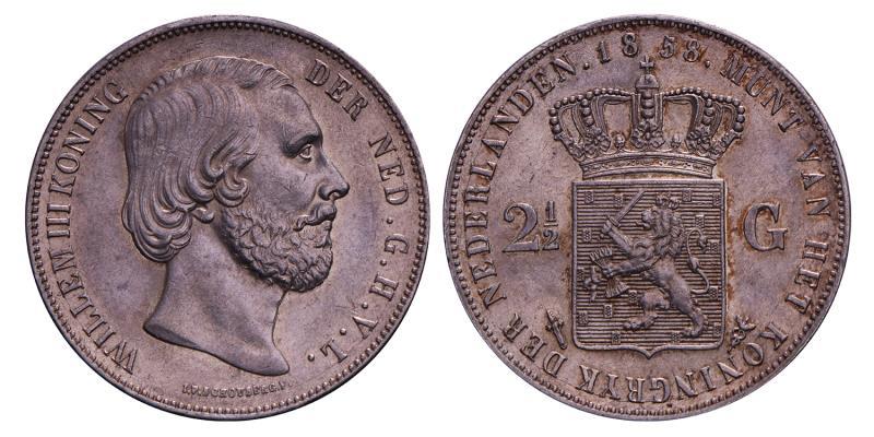 2½ Gulden Willem III 1858. Prachtig / FDC.