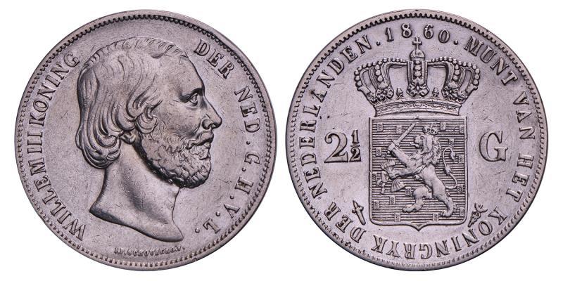 2½ Gulden Willem III 1860. Zeer Fraai.