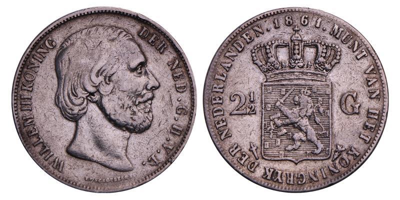 2½ Gulden Willem III 1861. Fraai +.