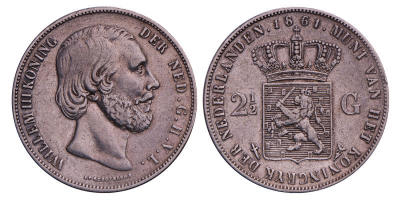 2½ Gulden Willem III 1861. Zeer Fraai +.