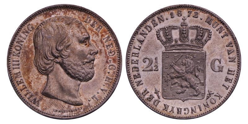 2½ Gulden Willem III 1872. Prachtig / FDC.