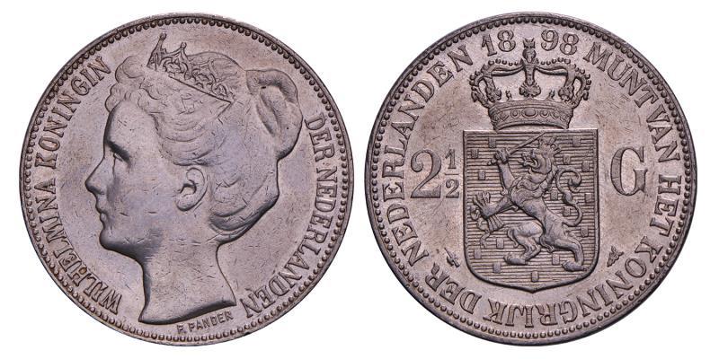 2½ Gulden Wilhelmina 1898. Zeer Fraai +.