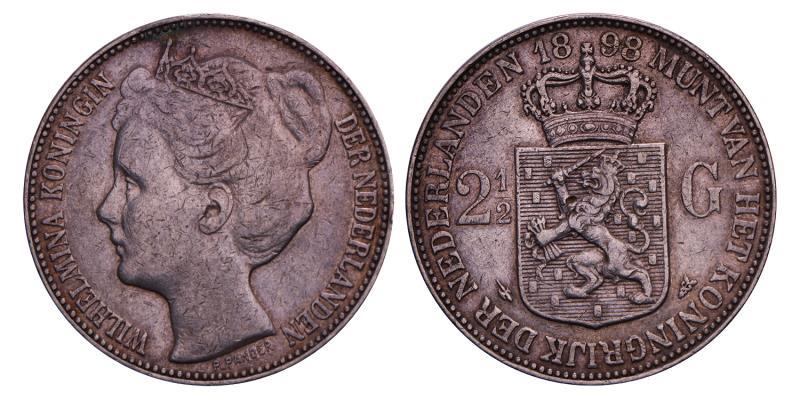 2½ Gulden Wilhelmina 1898. Zeer Fraai (gietgal).