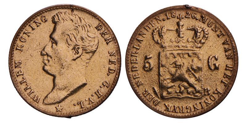5 Gulden Willem I 1826 B. Fraai (lichte montage).