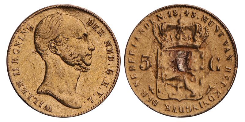 5 Gulden Willem II 1843. Fraai (montage).