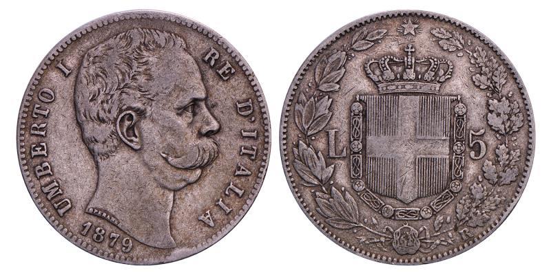 Italy. Umberto I.  5 Lire. 1879 R.