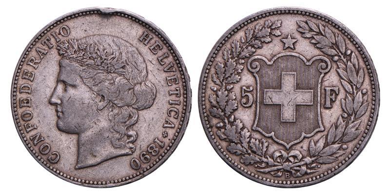 Switzerland.  5 Frank. 1890 B.