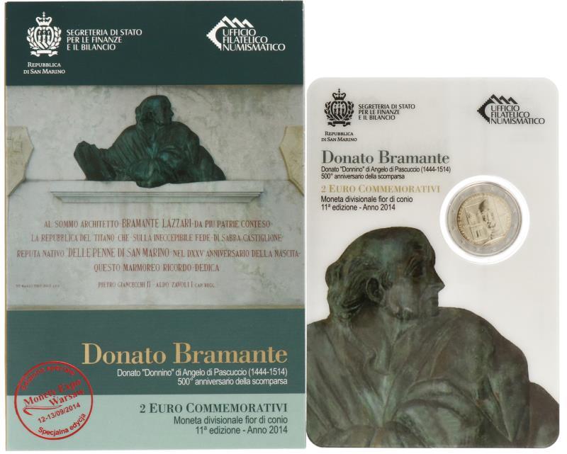 San Marino.  2 Euro '500th anniversary of the deatch of Donate Bramante' Special edition Monety Expo Warsaw 2014.