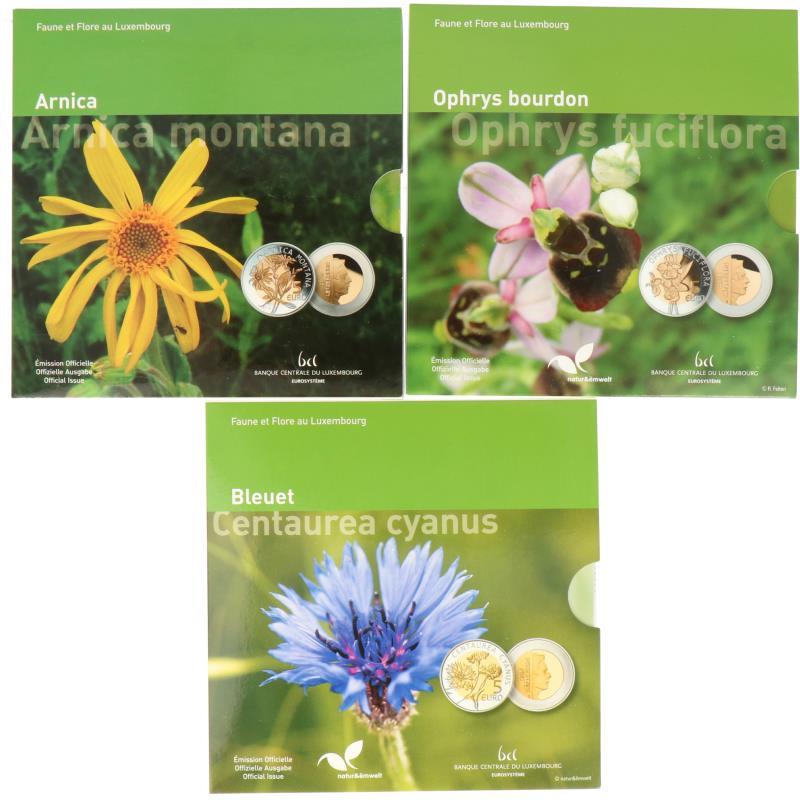 Luxembourg. Lot (3) 5 Euro 'Fauna and Flora of Luxembourg'. 2010/2012/2016.