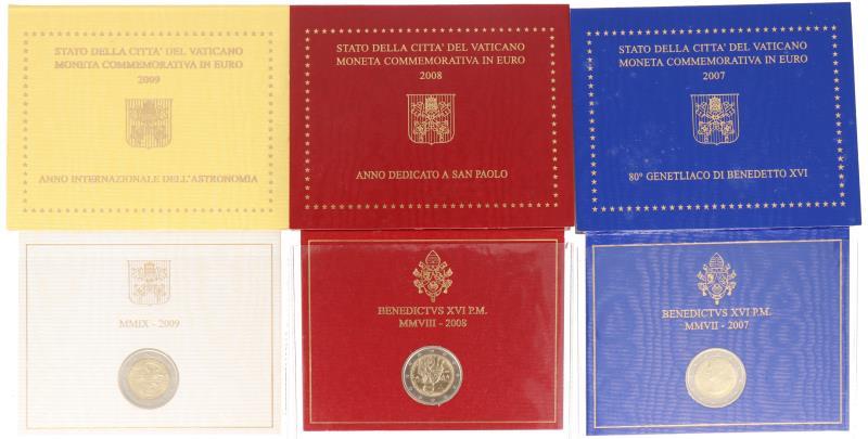 Vatican City. Lot (3) 2 Euro commemorative. 2007/2008/2009.