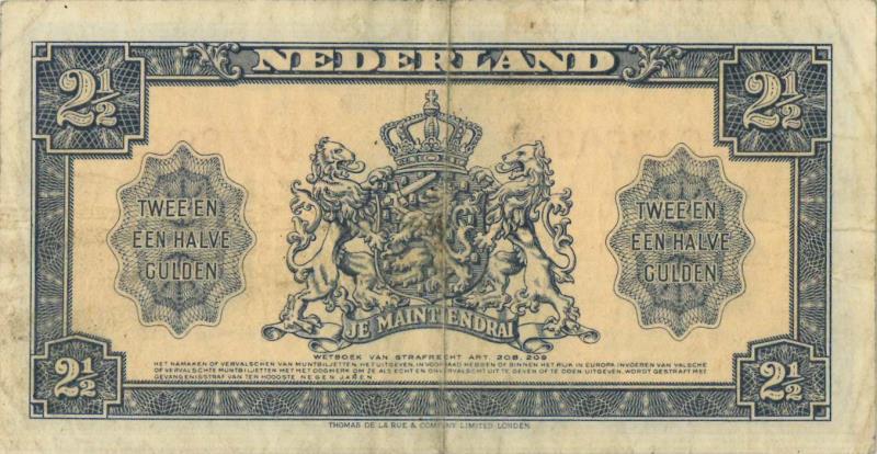 Nederland. 2½ gulden. Muntbiljet. Type 1945. - Zeer Fraai / Prachtig.