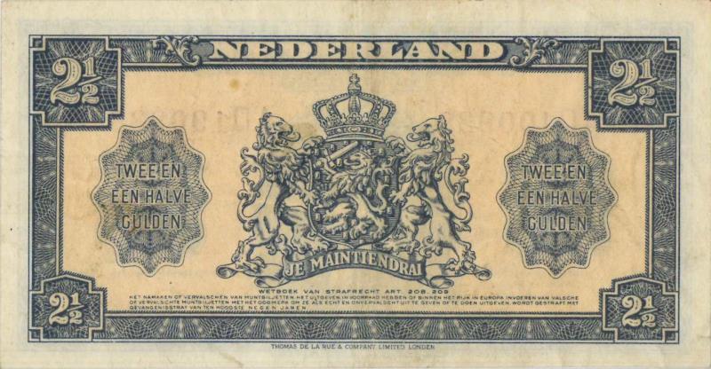 Nederland. 2½ gulden. Muntbiljet. Type 1945. - Zeer Fraai +.