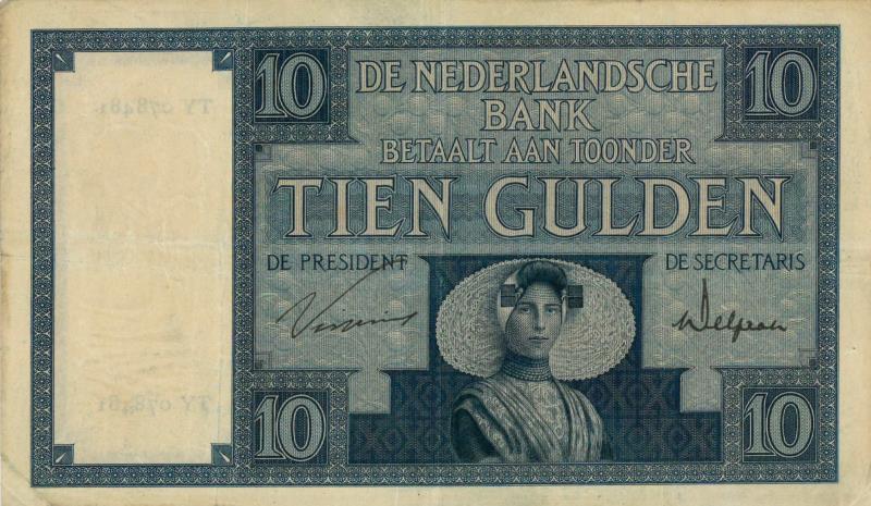 Nederland. 10 gulden. Bankbiljet. Type 1924. Zeeuws meisje - Fraai +.