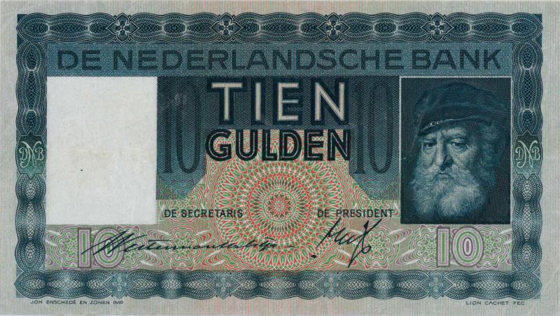 Nederland. 10 gulden. Bankbiljet. Type 1933. Grijsaard - Zeer Fraai -.