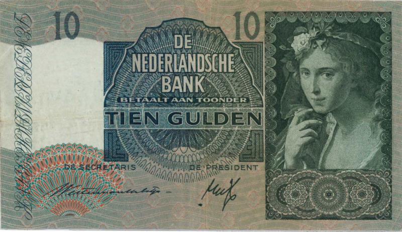 Nederland. 10 gulden. Bankbiljet. Type 1940 II. Meisje met druiven - Zeer Fraai -.