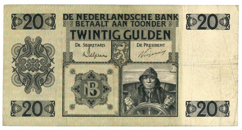 Nederland. 20 gulden. Bankbiljet. Type 1926. Stuurman - Fraai / Zeer Fraai.