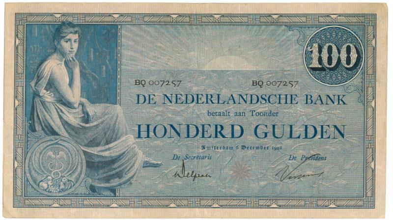 Nederland. 100 gulden. Bankbiljet. Type 1928. Grietje seel - Zeer Fraai.