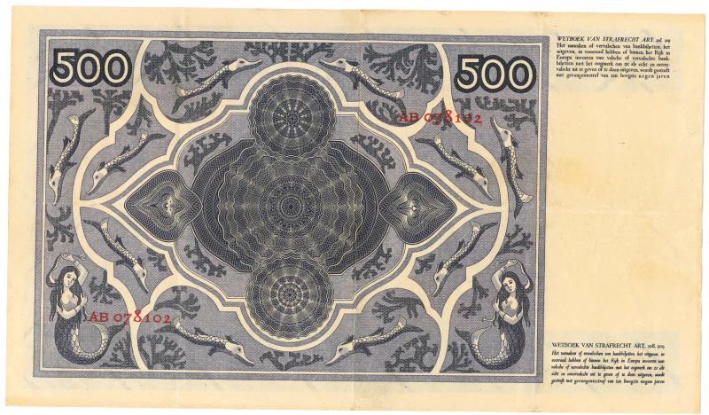 Nederland. 500 gulden. Bankbiljet. Type 1930. Stadhouder Willem III - Zeer Fraai.