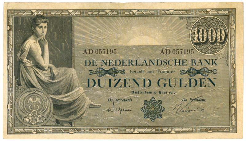 Nederland. 1000 gulden. Bankbiljet. Type 1919. Grietje seel - Zeer Fraai +.