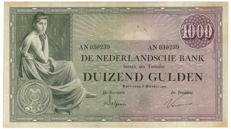 Nederland. 1000 gulden. Bankbiljet. Type 1926. Grietje seel - Zeer Fraai.