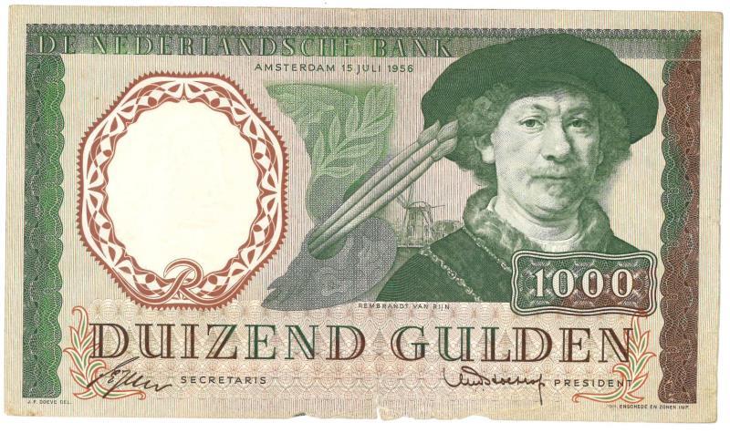 Nederland. 1000 gulden. Bankbiljet. Type 1956. Rembrandt - Zeer goed / Fraai.