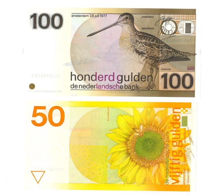 Nederland. 50 en 100 gulden. Bankbiljet. Type 1977-1982. Zonnebloem en Snip - Prachtig.