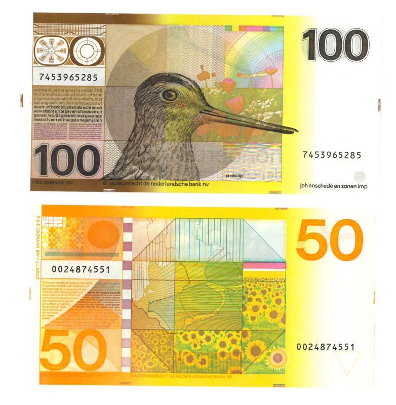 Nederland. 50 en 100 gulden. Bankbiljet. Type 1977-1982. Zonnebloem en Snip - Prachtig.