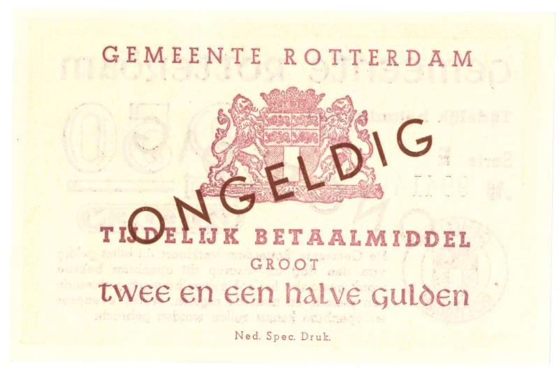 Nederland. 2½ gulden. Noodgeld. Type 1940. Rotterdam - UNC.