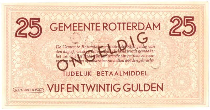 Nederland. 25 gulden. Noodgeld. Type 1940. Rotterdam - UNC.
