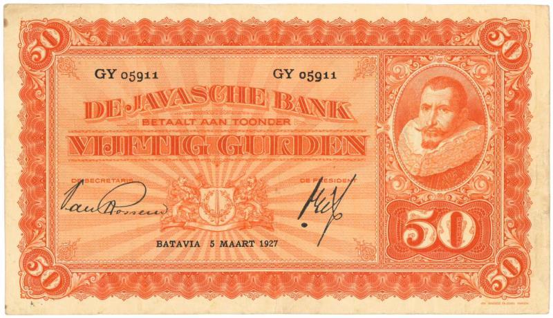 Netherlands-Indies. 50 gulden. Banknote. Type 1925. Jan Pieterszoon Coen - Very Fine -.