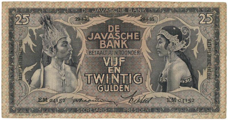 Netherlands-Indies. 25 gulden. Banknote. Type 1933. Javanese Dancers - Very Fine -.