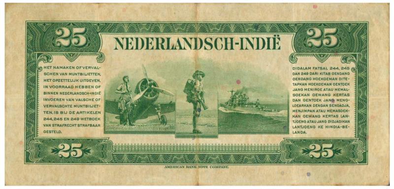 Netherlands-Indies. 25 gulden. Banknote. Type 1943. Wilhelmina - Fine / Very Fine.