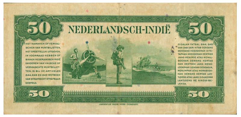 Netherlands-Indies. 50 gulden. Banknote. Type 1943. Wilhelmina - Very Fine.