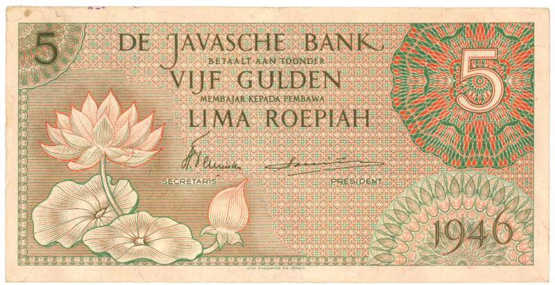 Netherlands-Indies. 5 gulden. Banknote. Type 1946. - Extremely Fine.