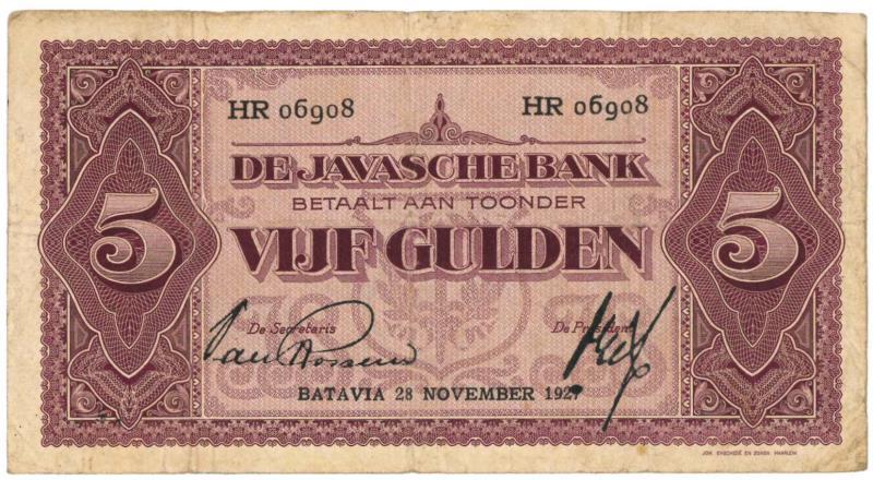 Netherlands-Indies. 5 gulden. Banknote. Type 1946. - Fine -.