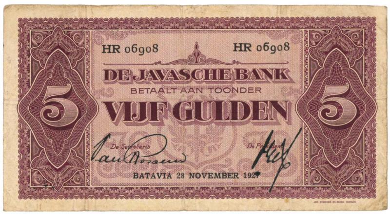 Netherlands-Indies. 5 gulden. Banknote. Type 1946. - Fine -.