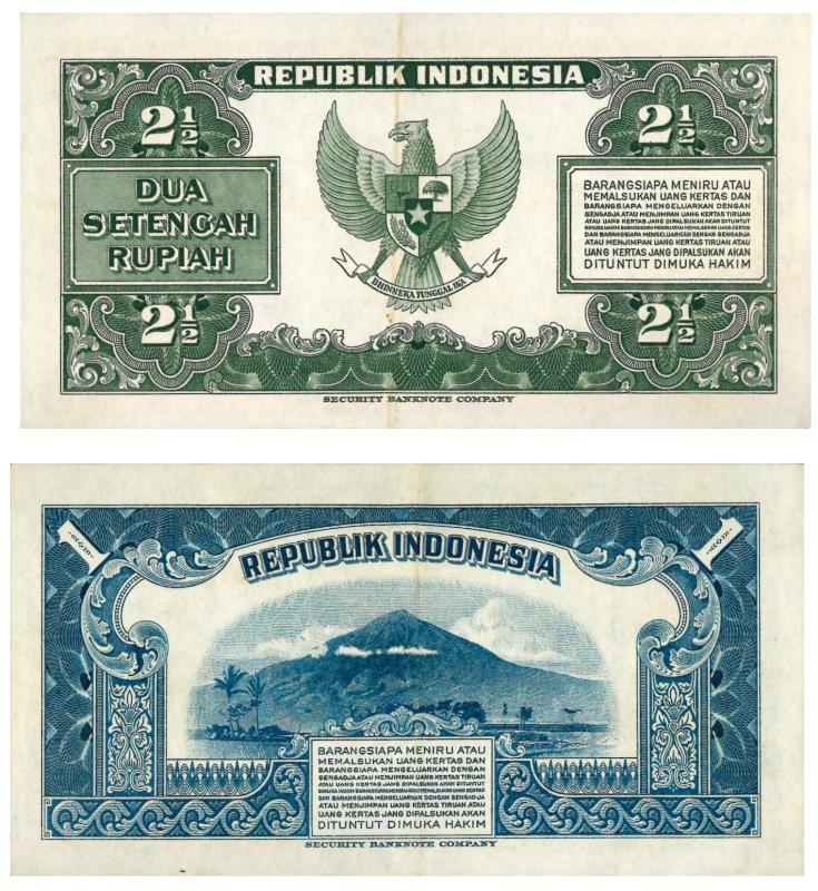 Indonesia. 1 and 2½ rupiah. Banknote. Type 1951-1953. - Extremely Fine.