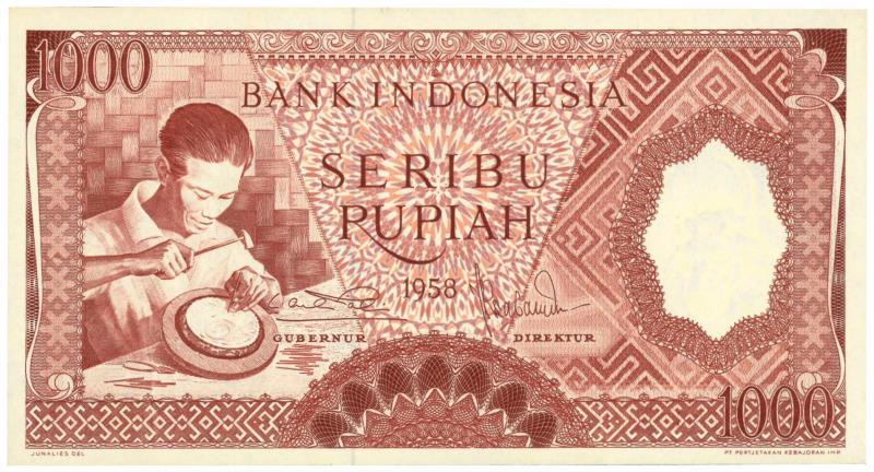 Indonesia. 1000 rupiah. Banknote. Type 1958. - About UNC.