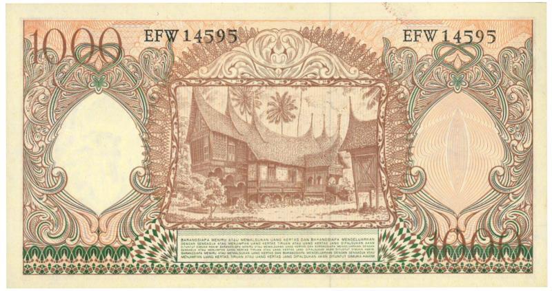 Indonesia. 1000 rupiah. Banknote. Type 1958. - About UNC.