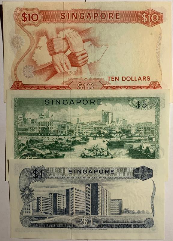 Singapore. 1, 5 and 10 dollars. Banknote. Type 1967. - UNC.